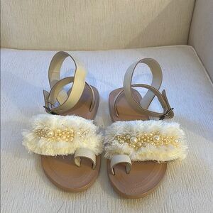 Free People Beige and Cream Sandals with Pearl Accents